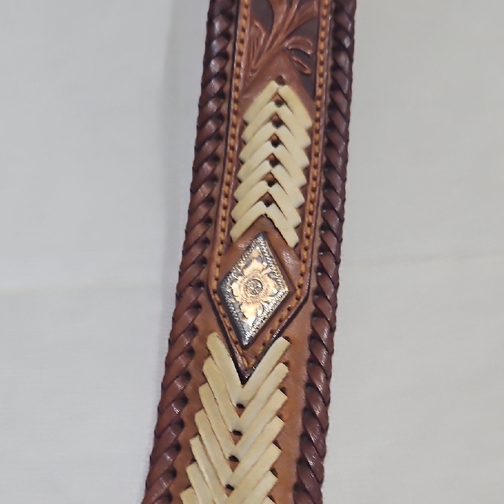 Brown Leather Belt with Intricate Tooling - Picture 10 of 11